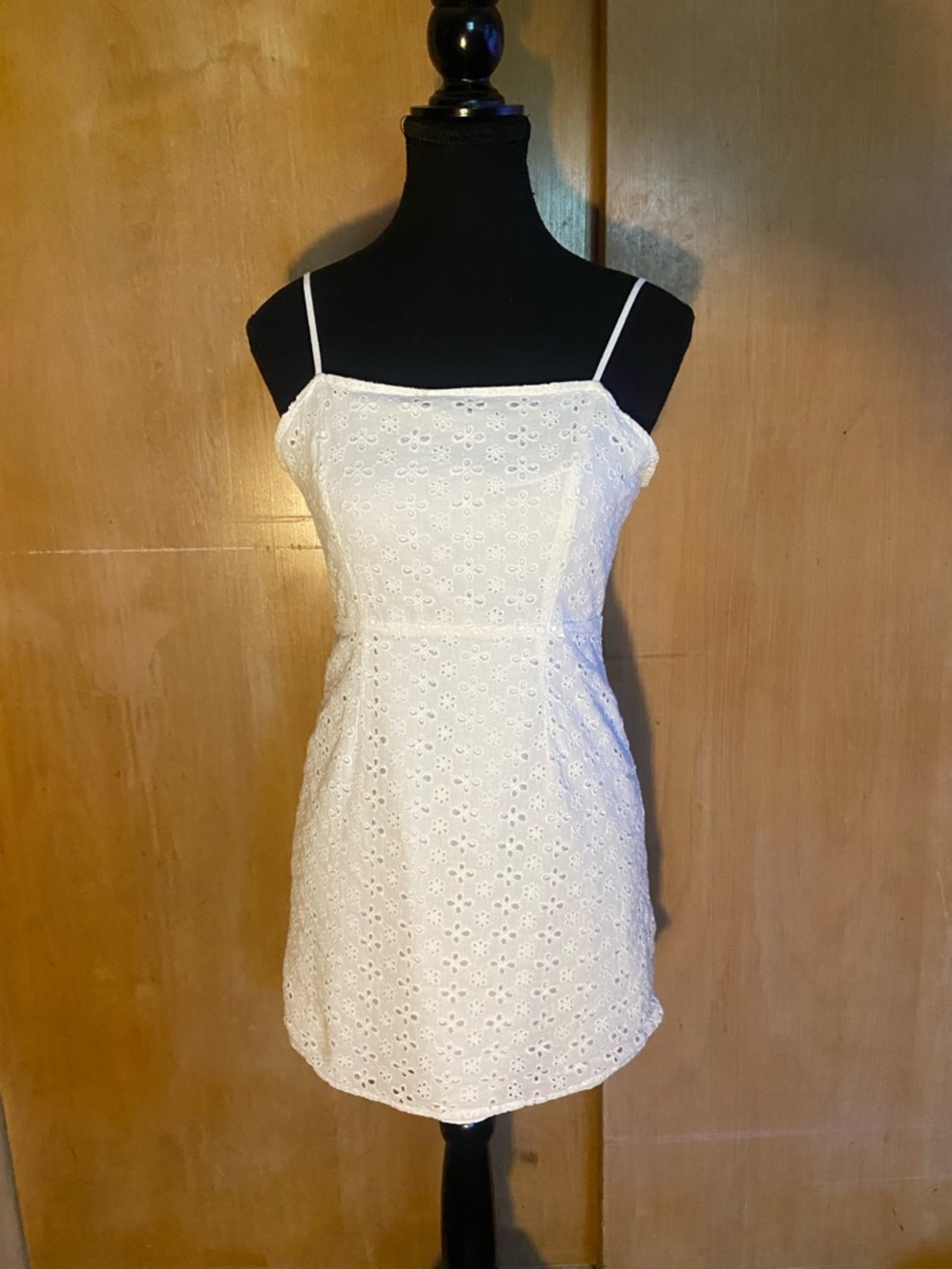 White Eyelet Mini Dress with Spaghetti Straps